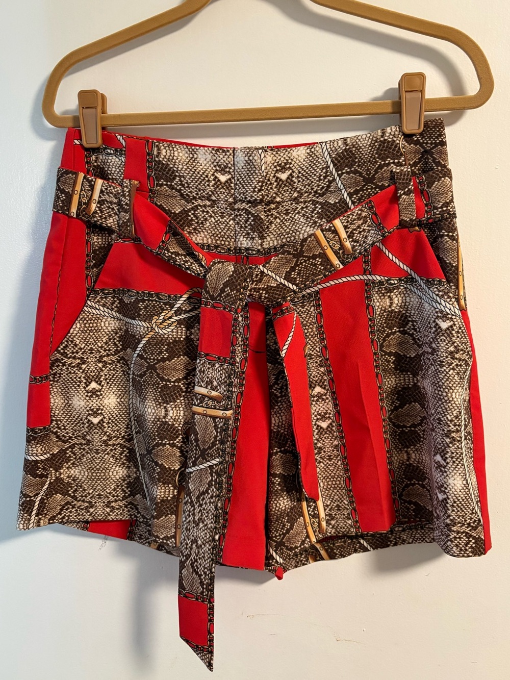 7th Avenue Design Studio 2 Piece Red and Snake-Print Belted Shorts Set